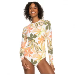 Roxy - Women's Onesie L/S Printed Mix Solid - Lycra -Swim Zone Soldes roxy womens onesie l s printed mix solid lycra detail 3